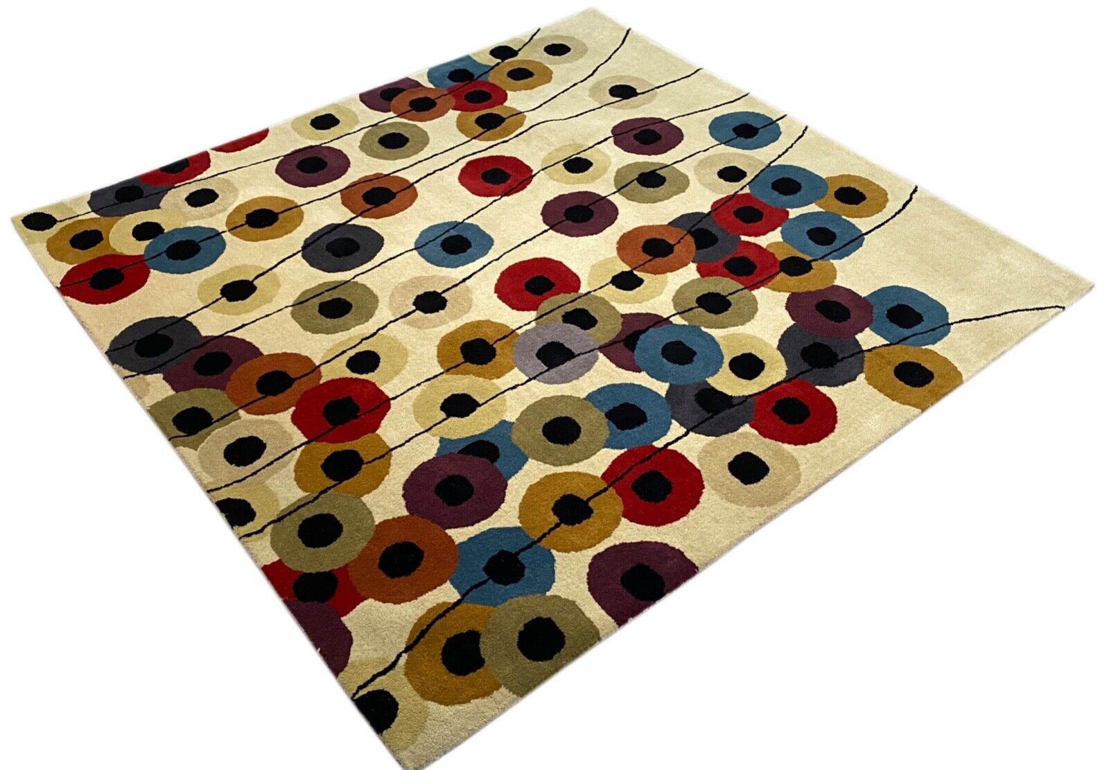 Wohnzimmer Teppich 100% Wolle Beige 200X200 cm Orientteppich Handgewebt CD 1