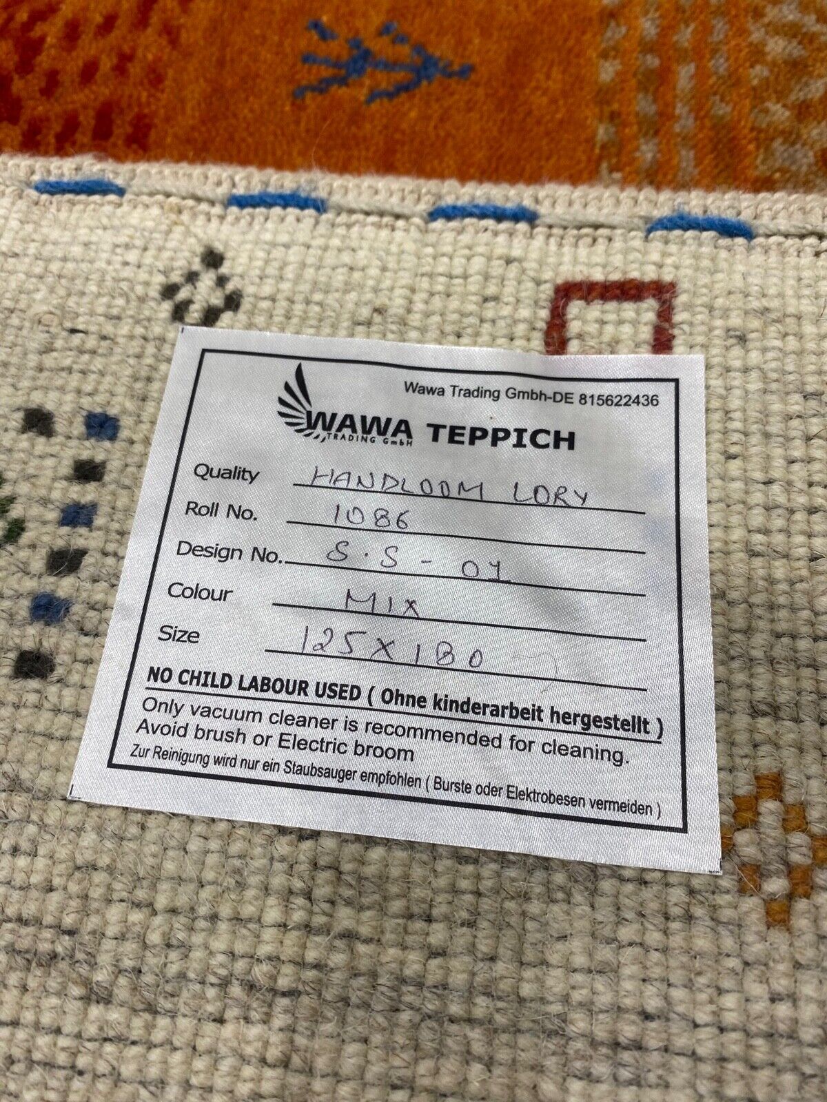 Gabbeh Teppich 100% Wolle Beige Orange Blau loom lori Handgewebt 125x180 cm S1