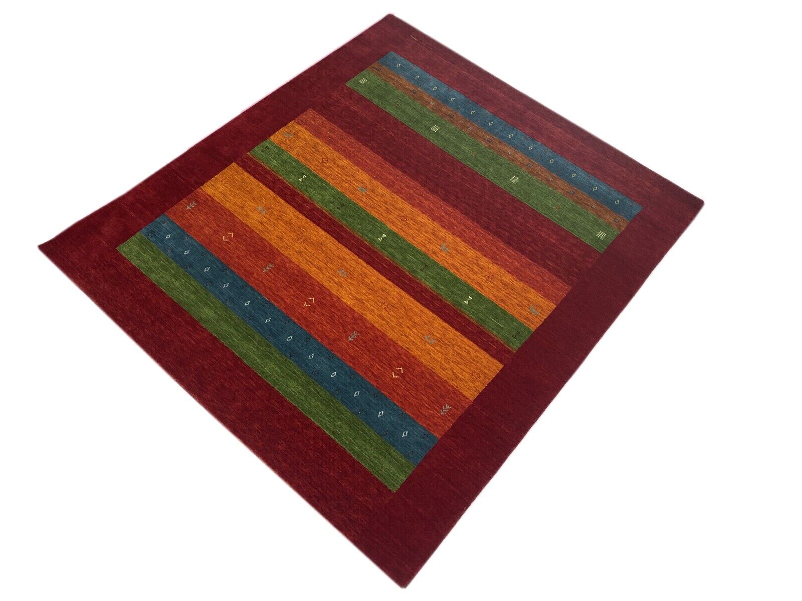 Rot Grün Gold Gabbeh Teppich 100% Wolle Ca. 250x300 cm Handgewebt Orient WR70