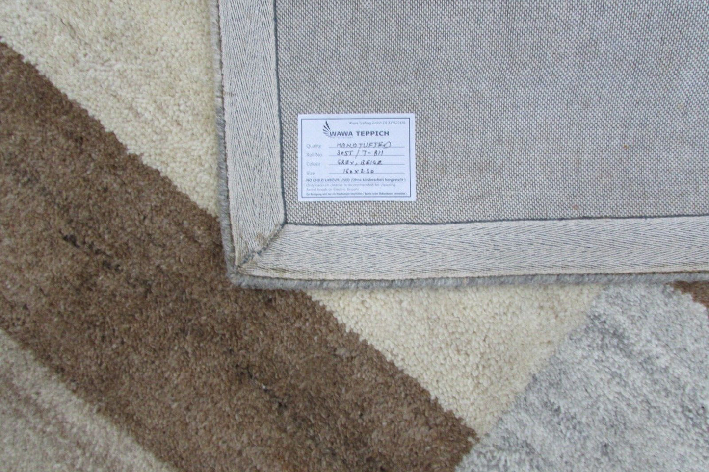 Teppich 100% Wolle Beige Braun Grau 160X230 cm Orientteppich Handgetuftet T811