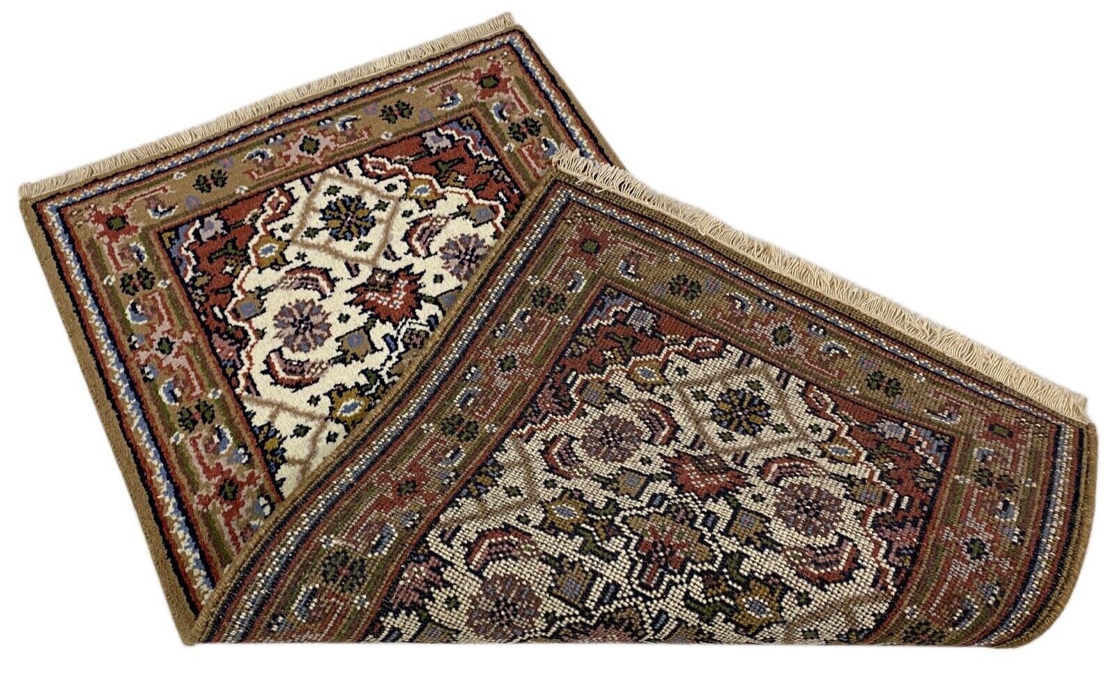 Tapis beige-brun 100 % laine noué à la main, style oriental, 70 x 140 cm, D11