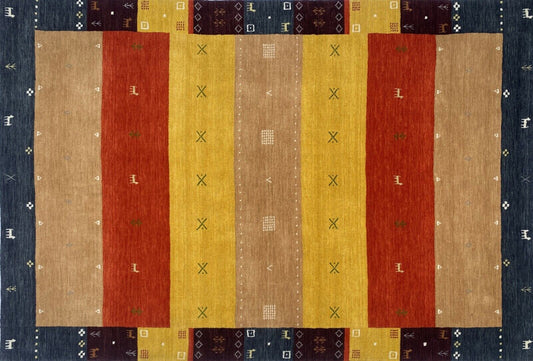 Teppich 100% Wolle 200x300 cm rot Gold Terrakott Handgewebt Gabbeh Orientteppich