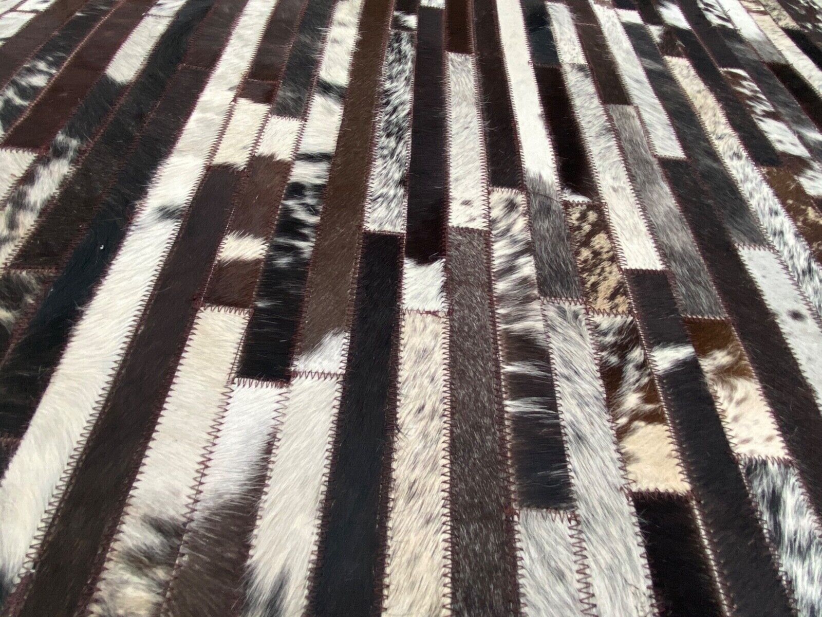 Leder Patchwork Teppich echt 160x230 cm 100% Kuhfell Leder ivory braun L8