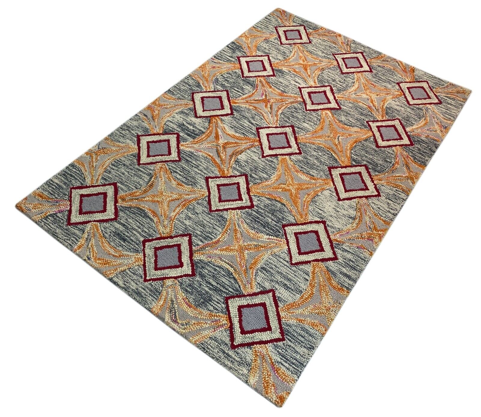 Designer Teppich Orange Beige Rot Grau 100% Wolle Handarbeit 150X240 CM MH925