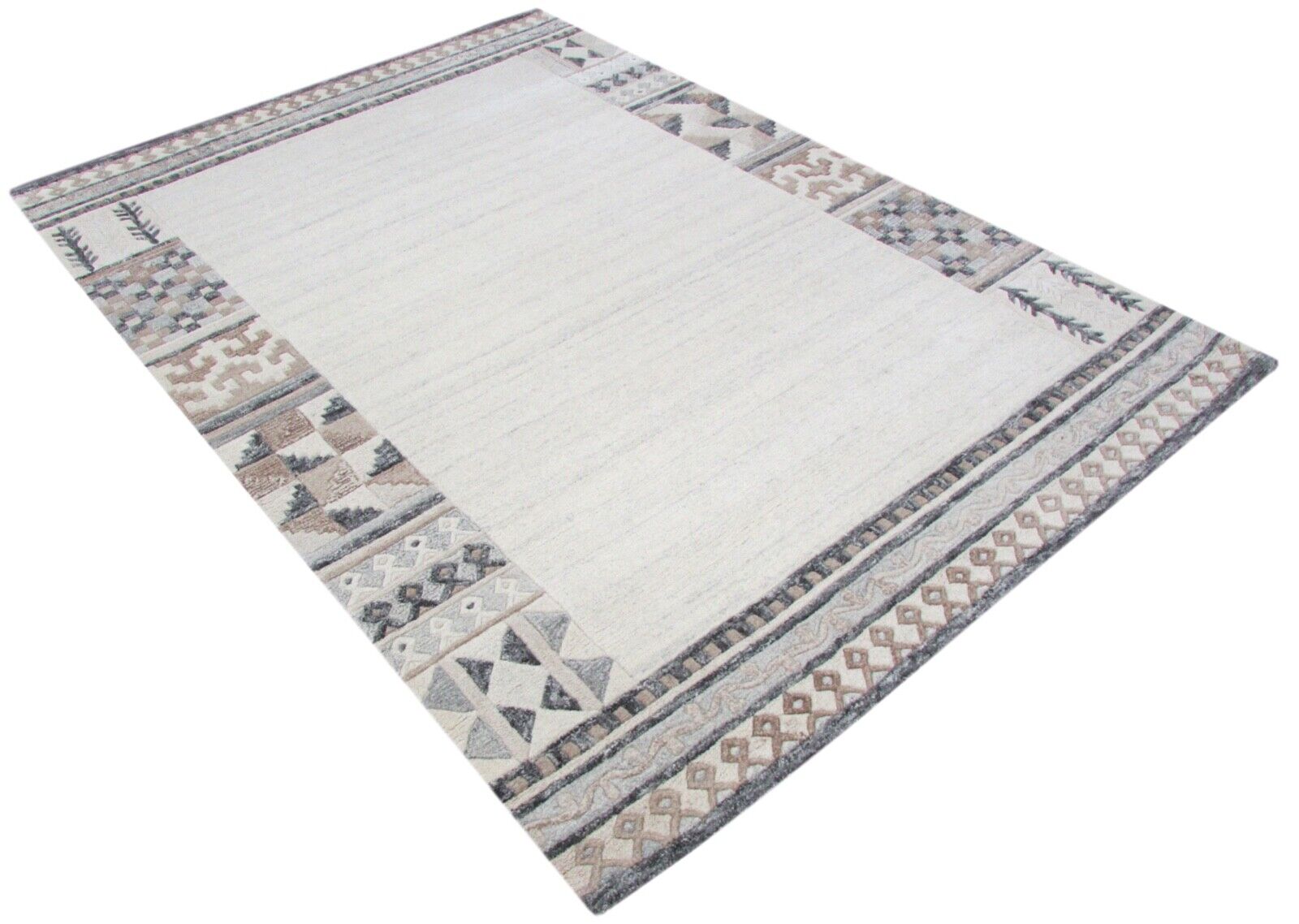 Teppich 100% Wolle Beige Grau 150X220 cm Orientteppich Handgetuftet T812