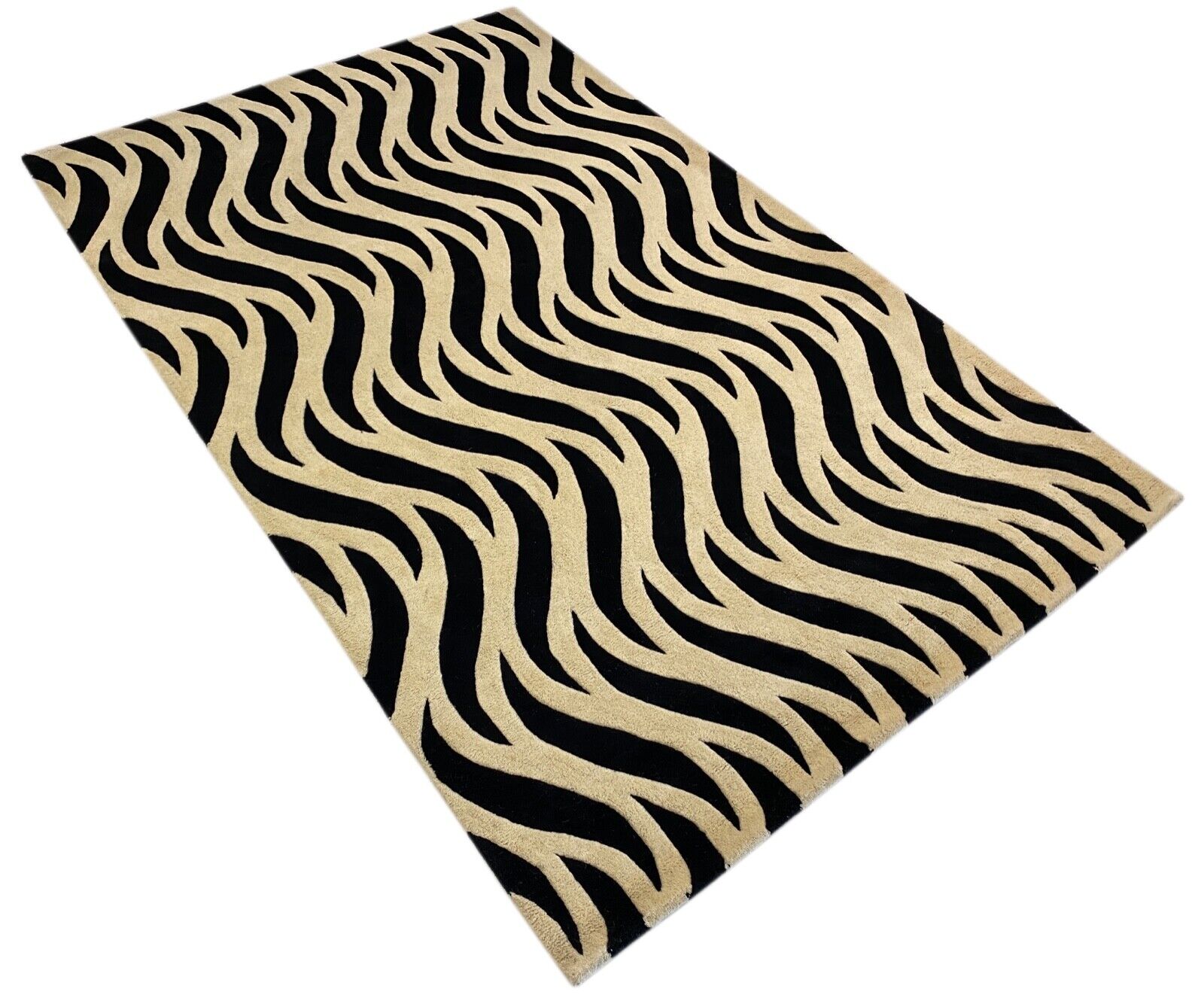 Schwarz Beige Teppich 100% Wolle Orientteppich Handgetuftet 155X245 CM D-124