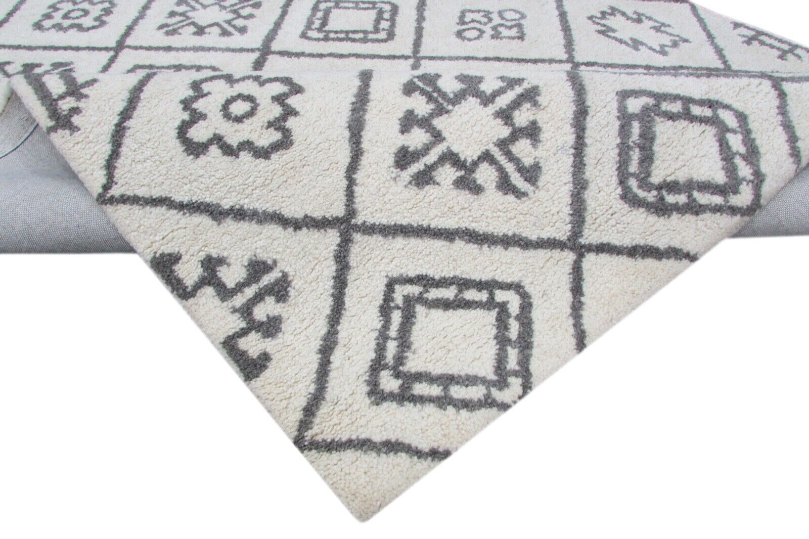 Wohnzimmer marokko Design Handgetuftet Teppich 100% Wolle Beige Grau 160X230 cm