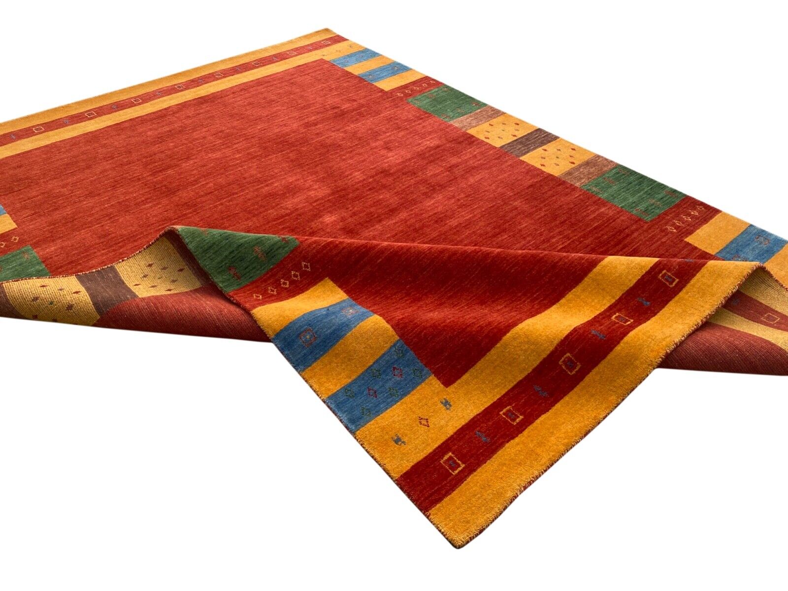 Gabbeh Teppich 100% Wolle 200x300 cm Rot Gold Blau Handgewebt Orientteppich 113
