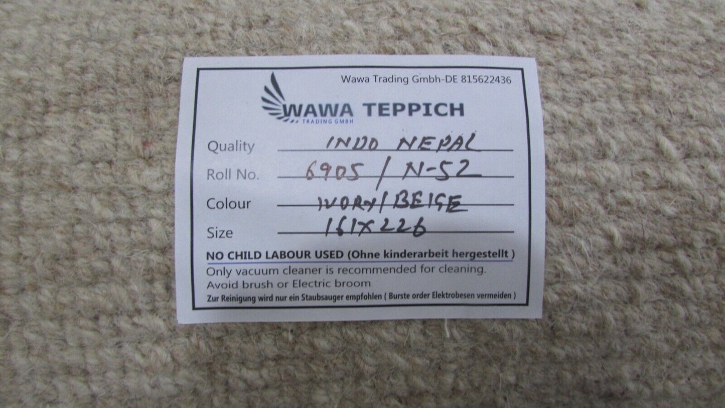 Nepal Teppich Handgeknüpft Braun Beige 100% Wolle Orientteppich 161x228 cm N-52