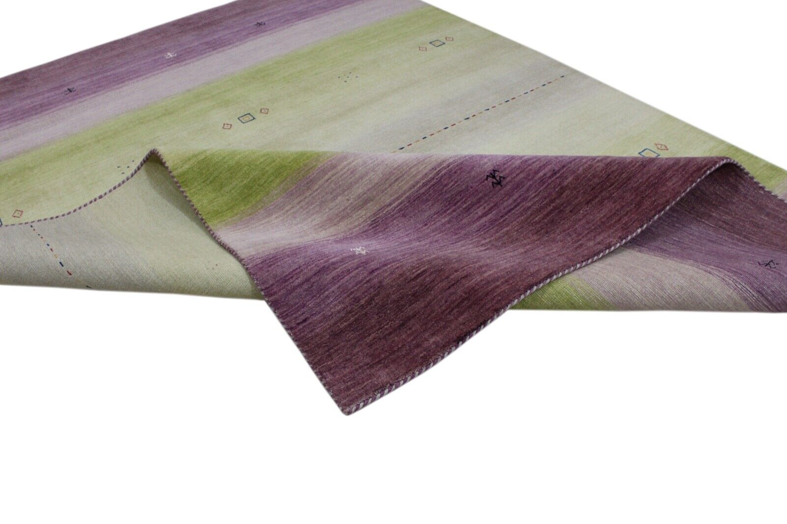 Gabbeh Teppich Violett Grün 100% Wolle 170x240 cm Handgewebt Orientteppich Lr649