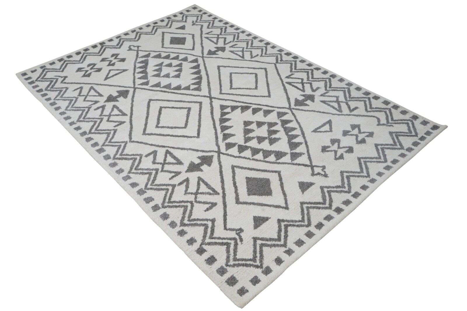 Biege Grau Teppich 100% Wolle 160X230 cm Orientteppich Handgetuftet HT269