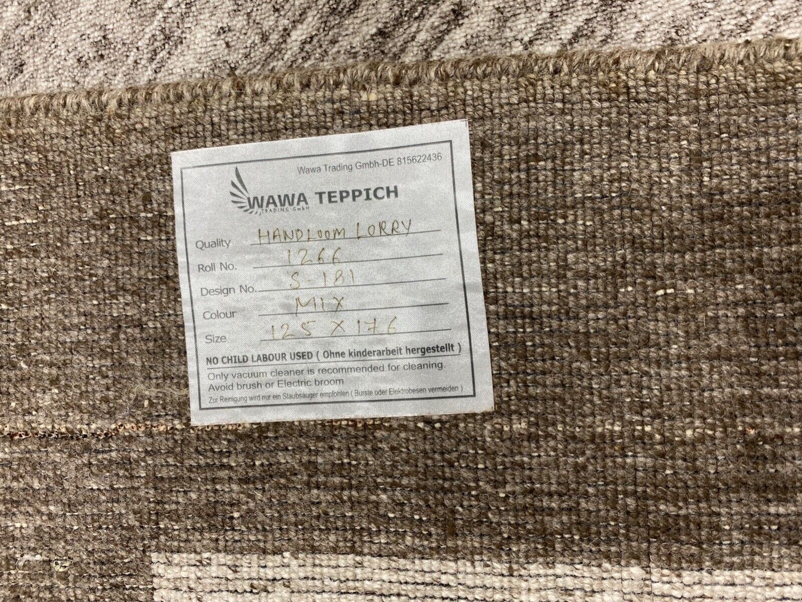 Grau Teppich 100% Wolle Braun Gabbeh Handgewebt 125x176 cm dp Garn S181