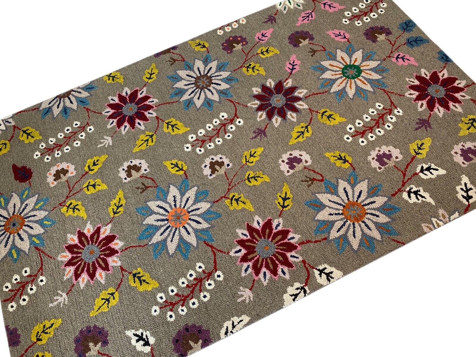 Designer Teppich Grau Gelb 100% Wolle Handarbeit Orient 150X240 CM MH933