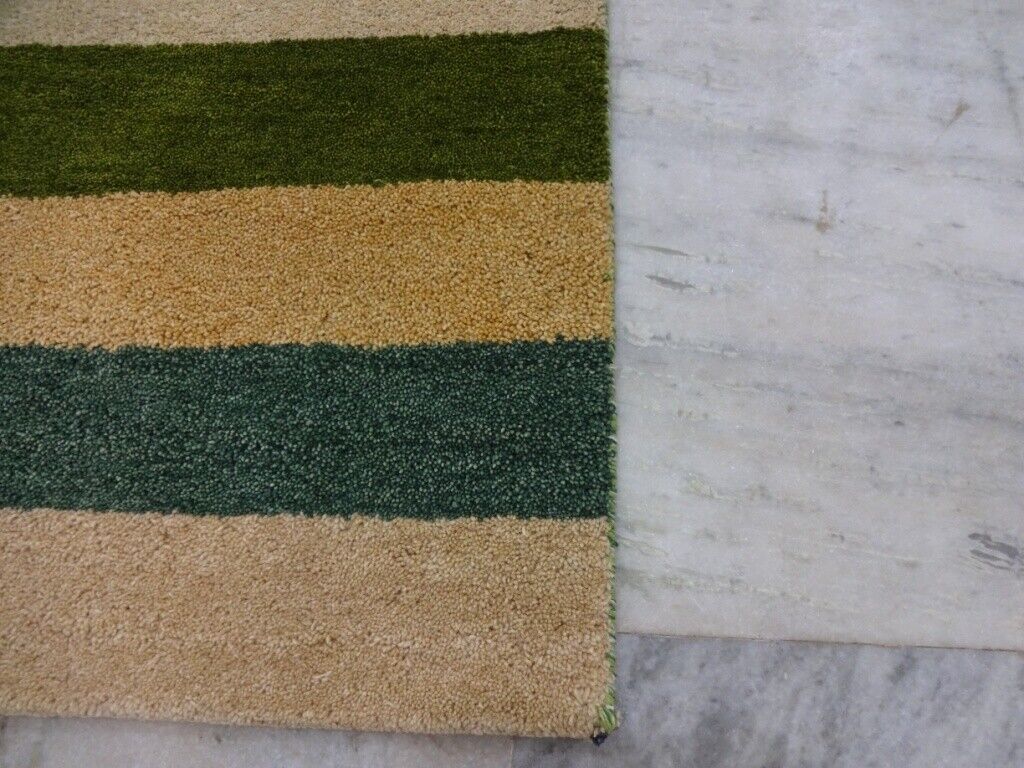 Gabbeh Teppich 58x88 cm Handgeknüpft ~ 100% Wolle ~ Grün Beige Gold Blau M27
