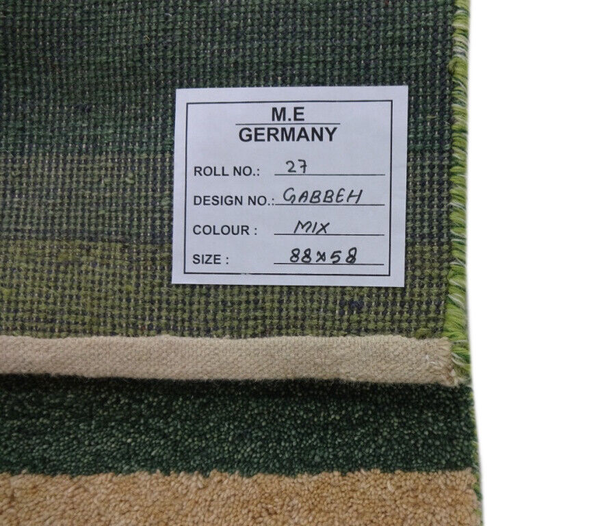 Gabbeh Teppich 58x88 cm Handgeknüpft ~ 100% Wolle ~ Grün Beige Gold Blau M27