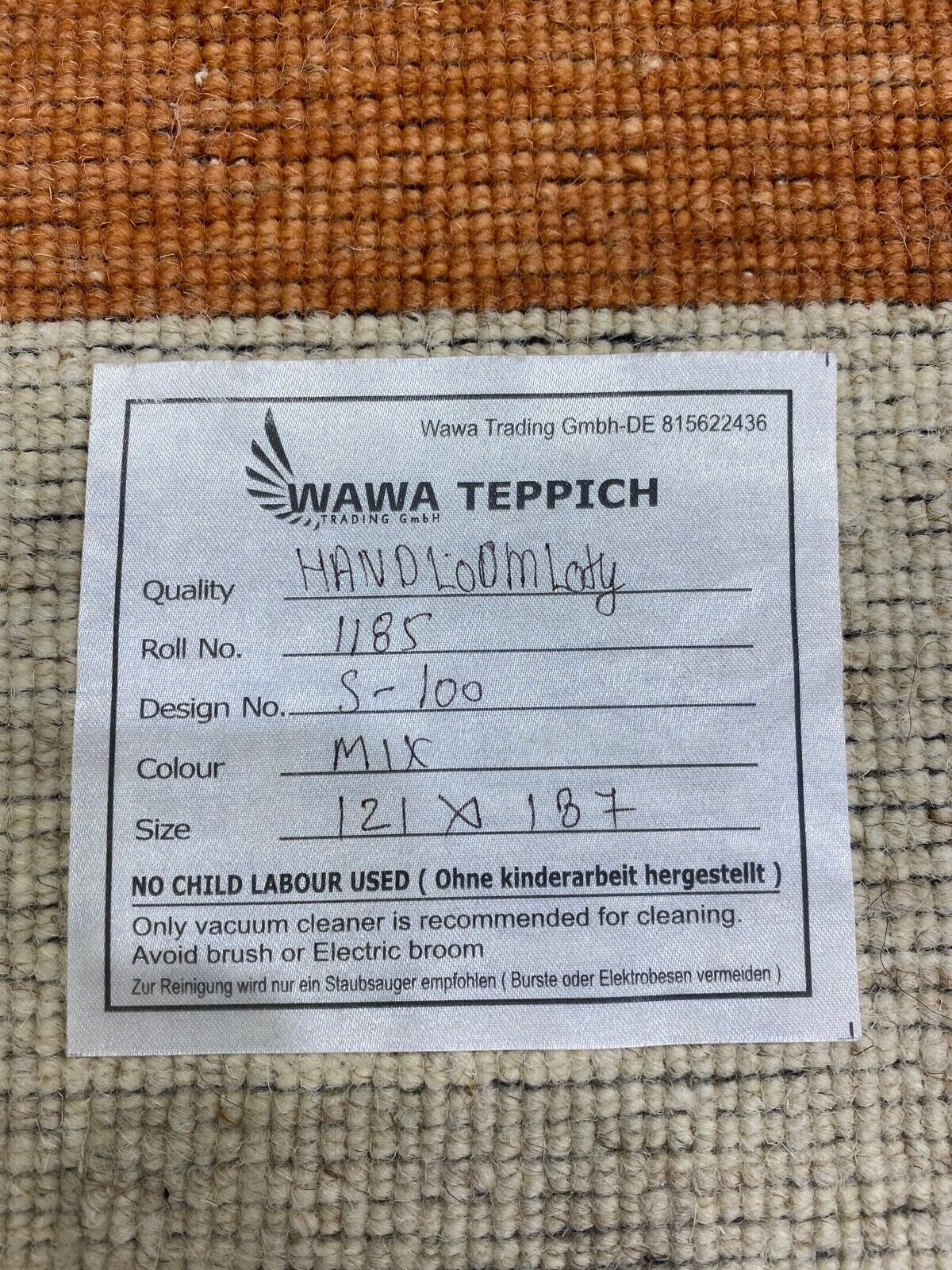 Teppich 100% Wolle Braun Beige Orange Gabbeh lori Handgewebt 125x181 cm S100