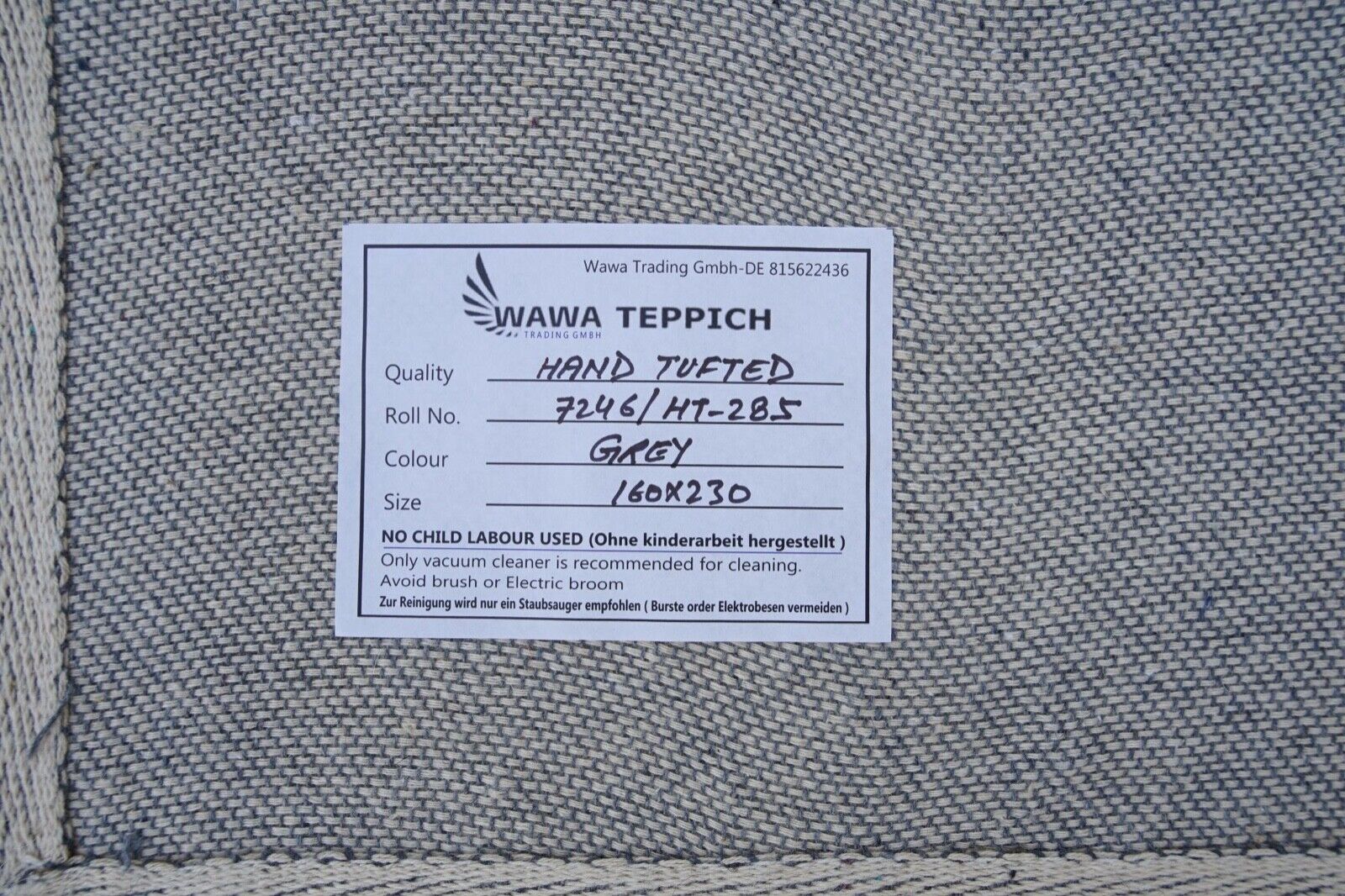 Grau Teppich 100% Wolle 160X230 cm Orientteppich Handgetuftet HT285