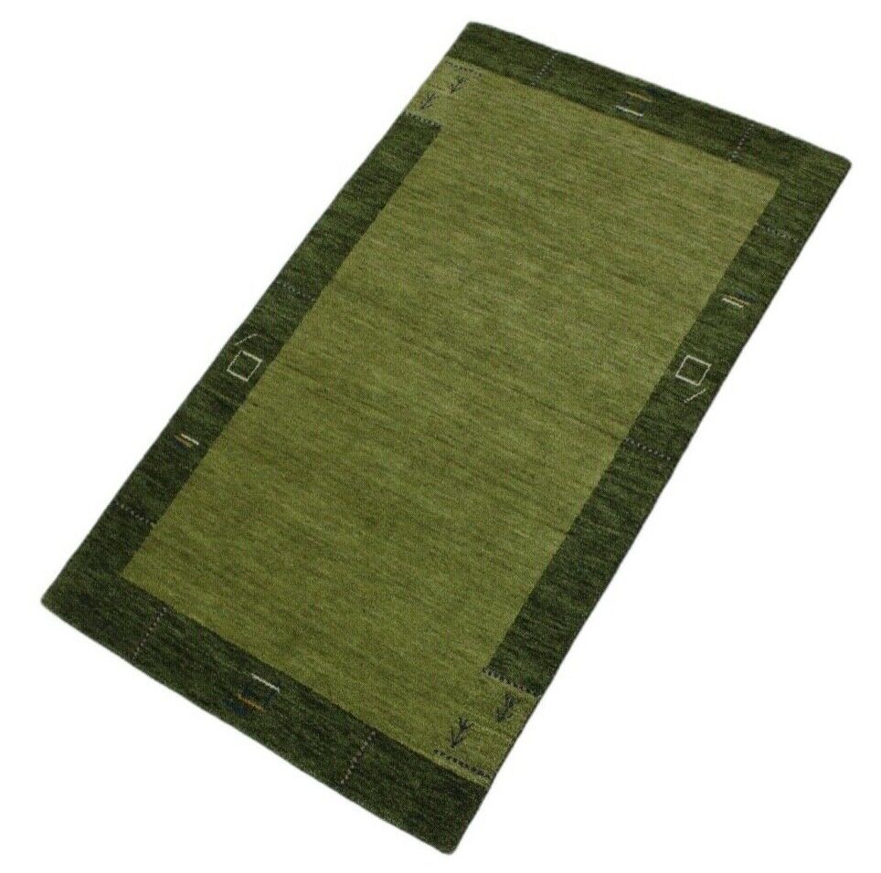 Gabbeh Teppich Grün 100% Wolle Handgewebt Orientteppich Lori 90x160 cm WR110