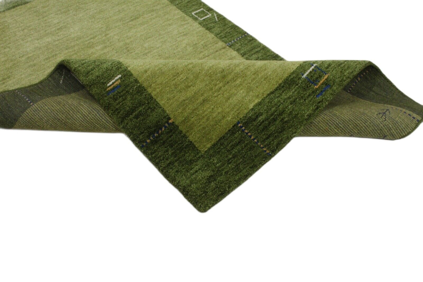 Gabbeh Teppich Grün 100% Wolle Handgewebt Orientteppich Lori 90x160 cm WR110