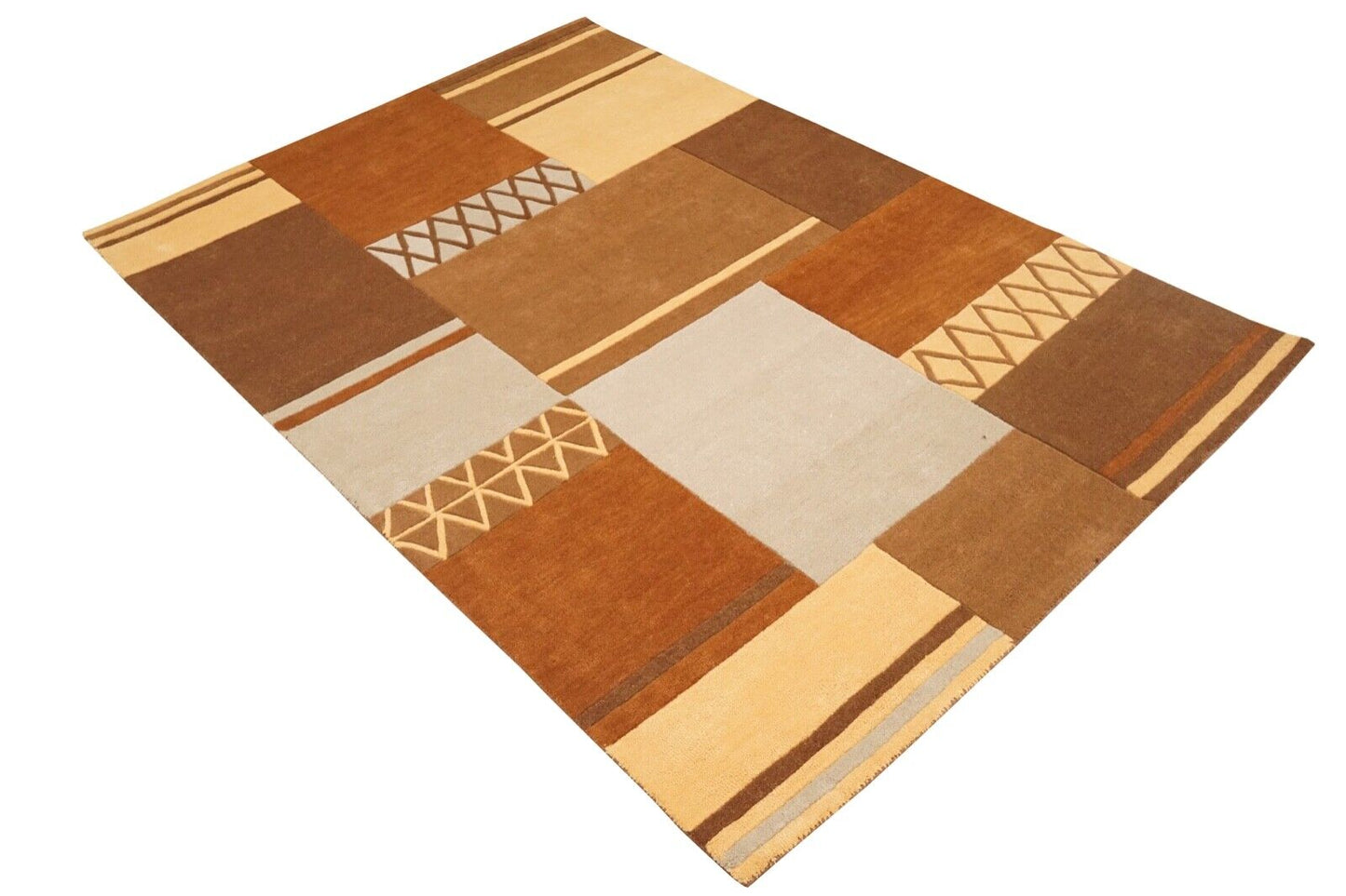 Teppich 100% Wolle 160X230 cm Beige Braun Orange Handgetuftet HT427