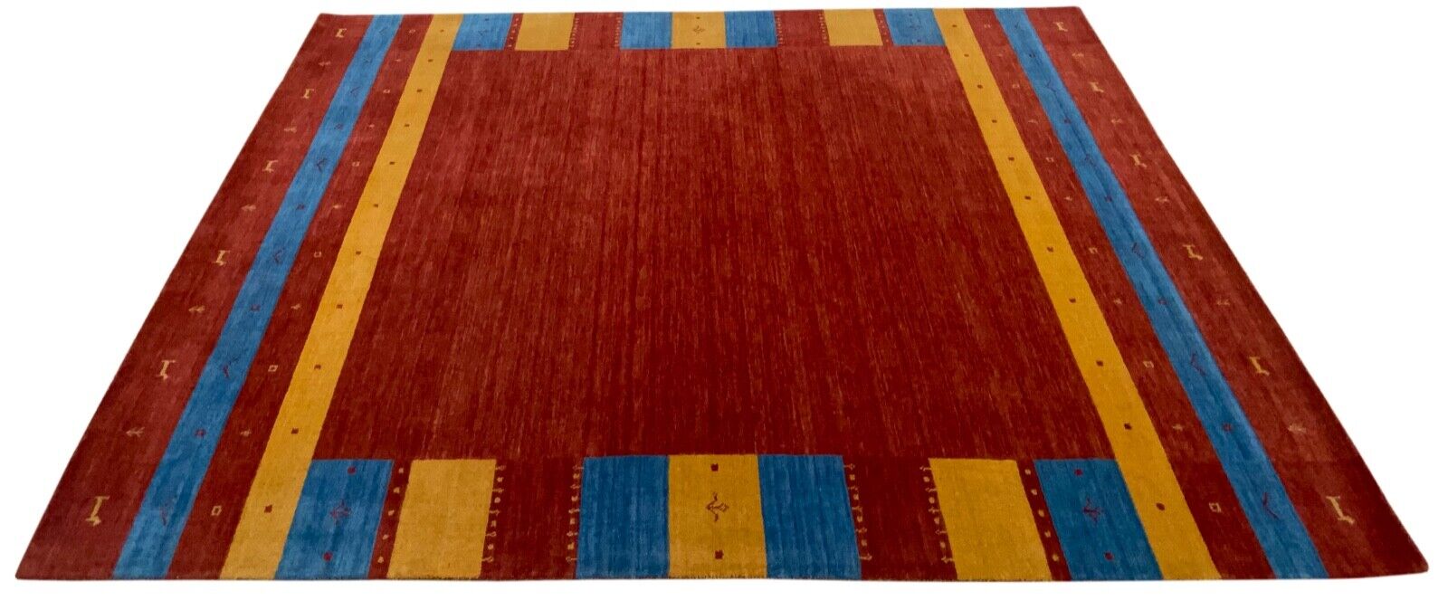 Gabbeh Teppich 100% Wolle 200x300 cm Rot Gold Blau Handgewebt Orientteppich 110