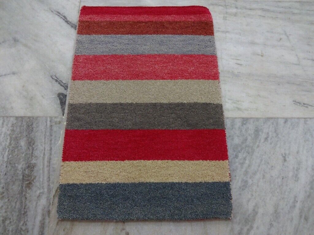Gabbeh Teppich 60x89 cm Handgeknüpft ~ 100% Wolle ~ Grau Rot Beige Blau M31