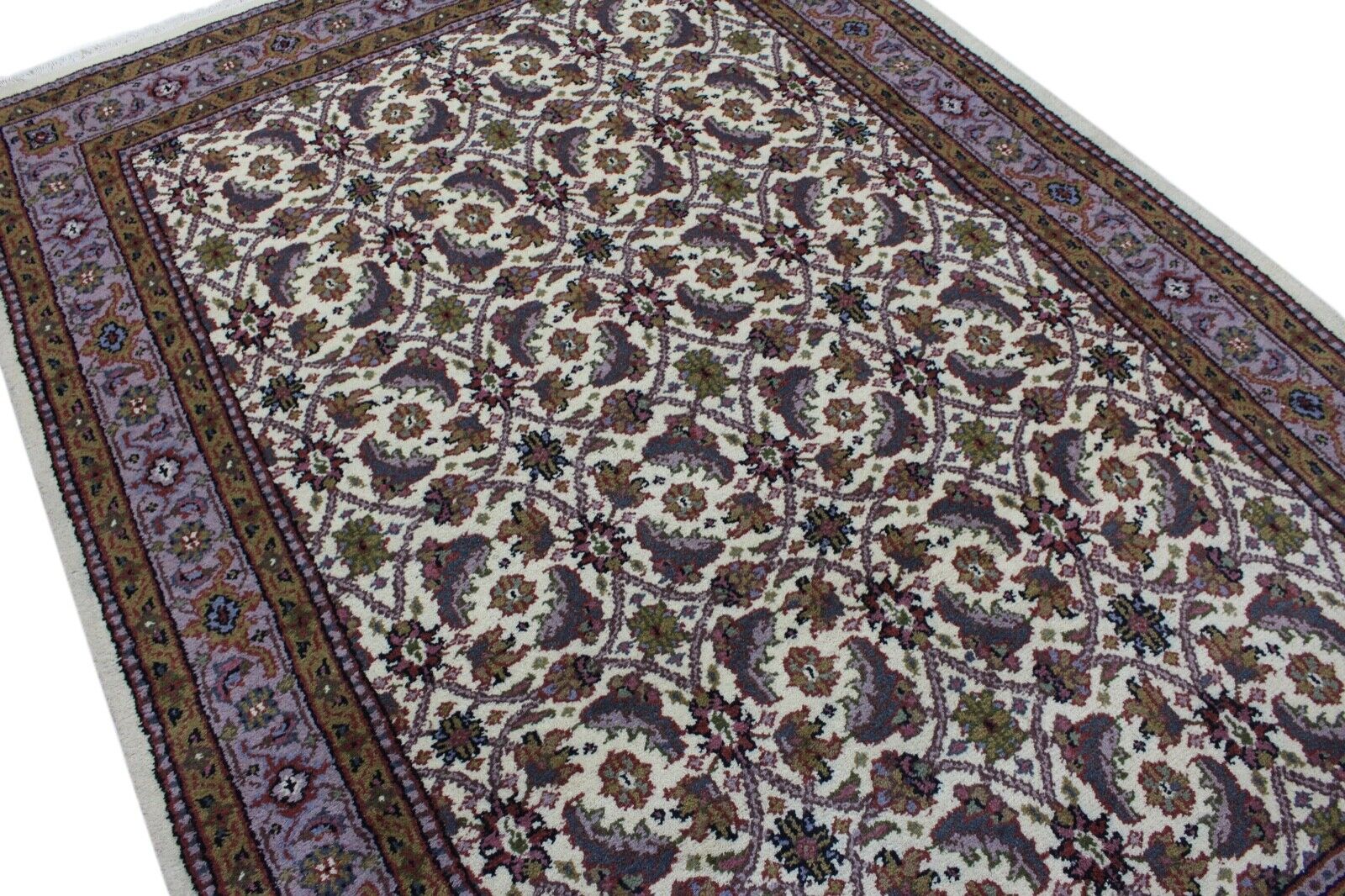 Elfenbein Beige Teppich Wolle Handgeknüpft 100% Schurwolle 155x230 cm D9