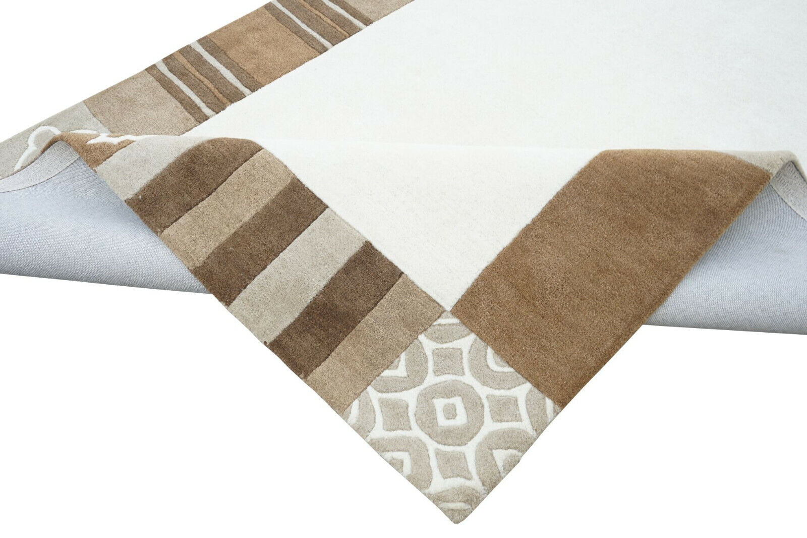 Biege Cream Braun160X230 cm Teppich 100% Wolle Orientteppich Handgetuftet HT260