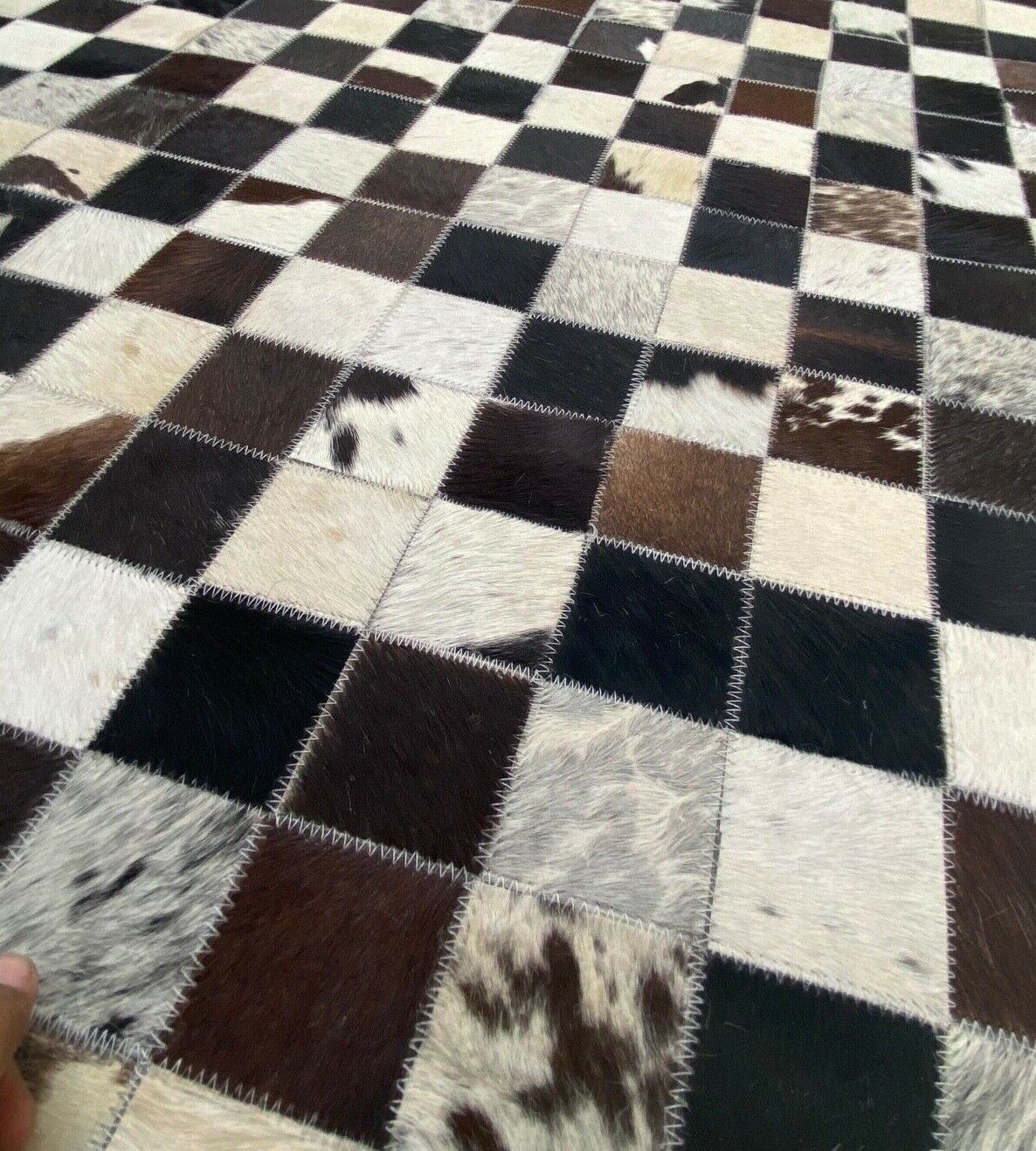 Echtleder Teppich 160x230 cm 100% Kuhfell Leder ivory Braun Beige Patchwork L2