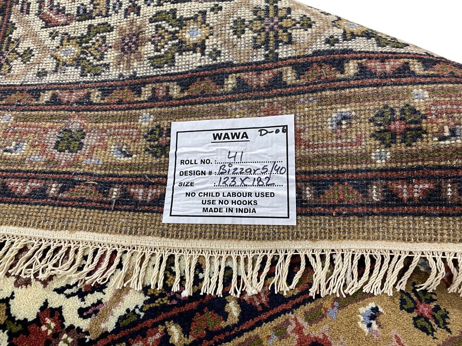 Tapis Herati Beige en laine, noué à la main, 100 % laine vierge, 120 x 180 cm, D6