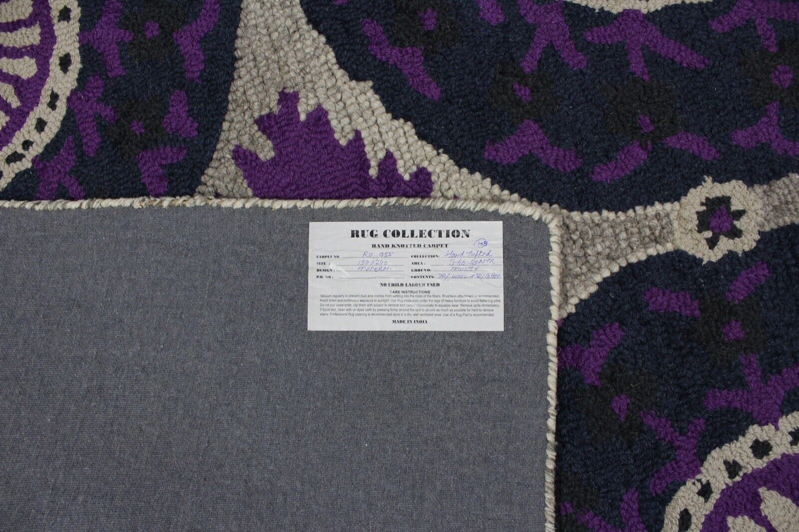 Teppich 100% Wolle Lila Beige Orientteppich 150X240 cm Handgetuftet MH955