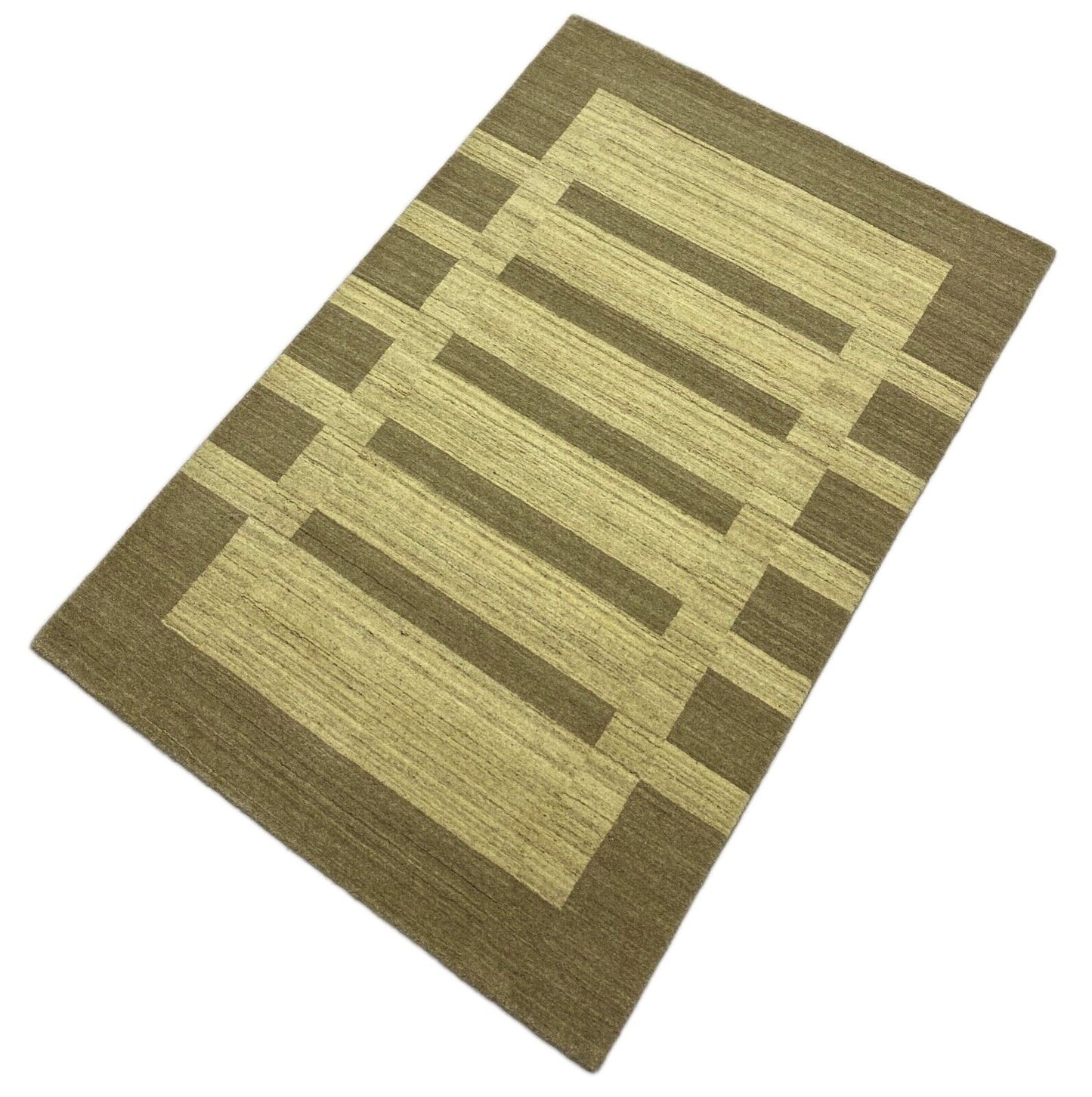 Gabbeh Teppich 100% Wolle Beige Grau Braun loom lori Handgewebt 126x188 cm S32