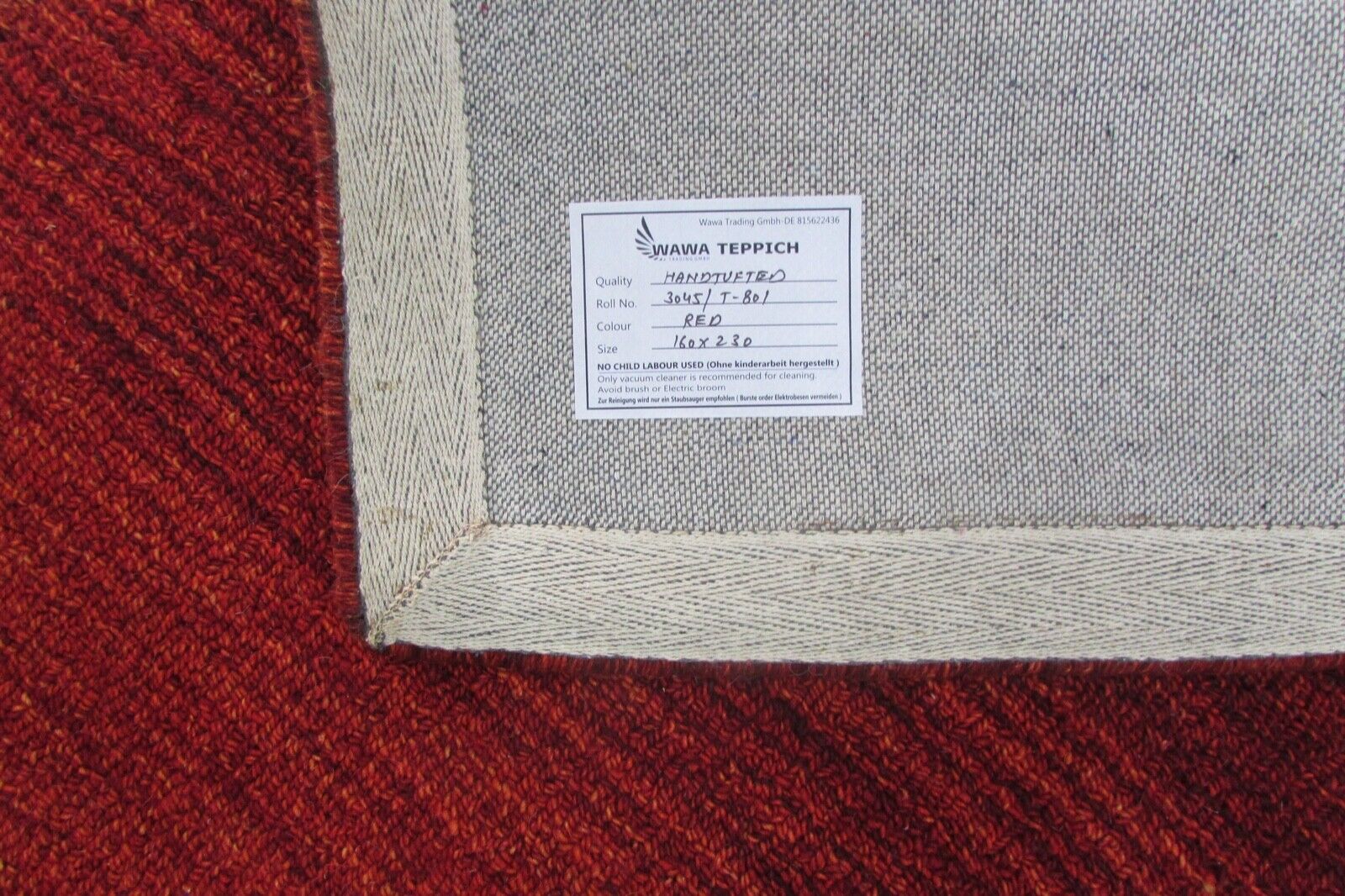 Orange red rug, 100% wool, 170 x 240 cm, solid color, hand-tufted, T801