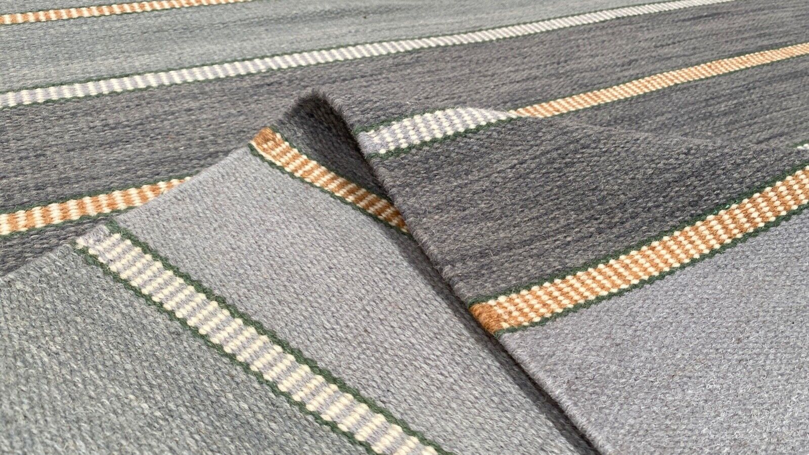 Handgewebt Mint Grün Grau Kilim Teppich 100% Wolle Durry Kelim 140x200 CM k500