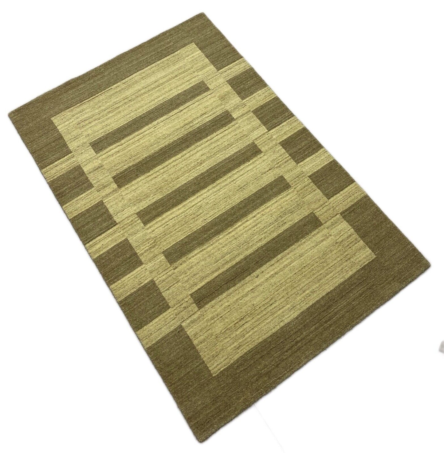 Gabbeh Teppich 100% Wolle Beige Grau Braun loom lori Handgewebt 126x188 cm S32