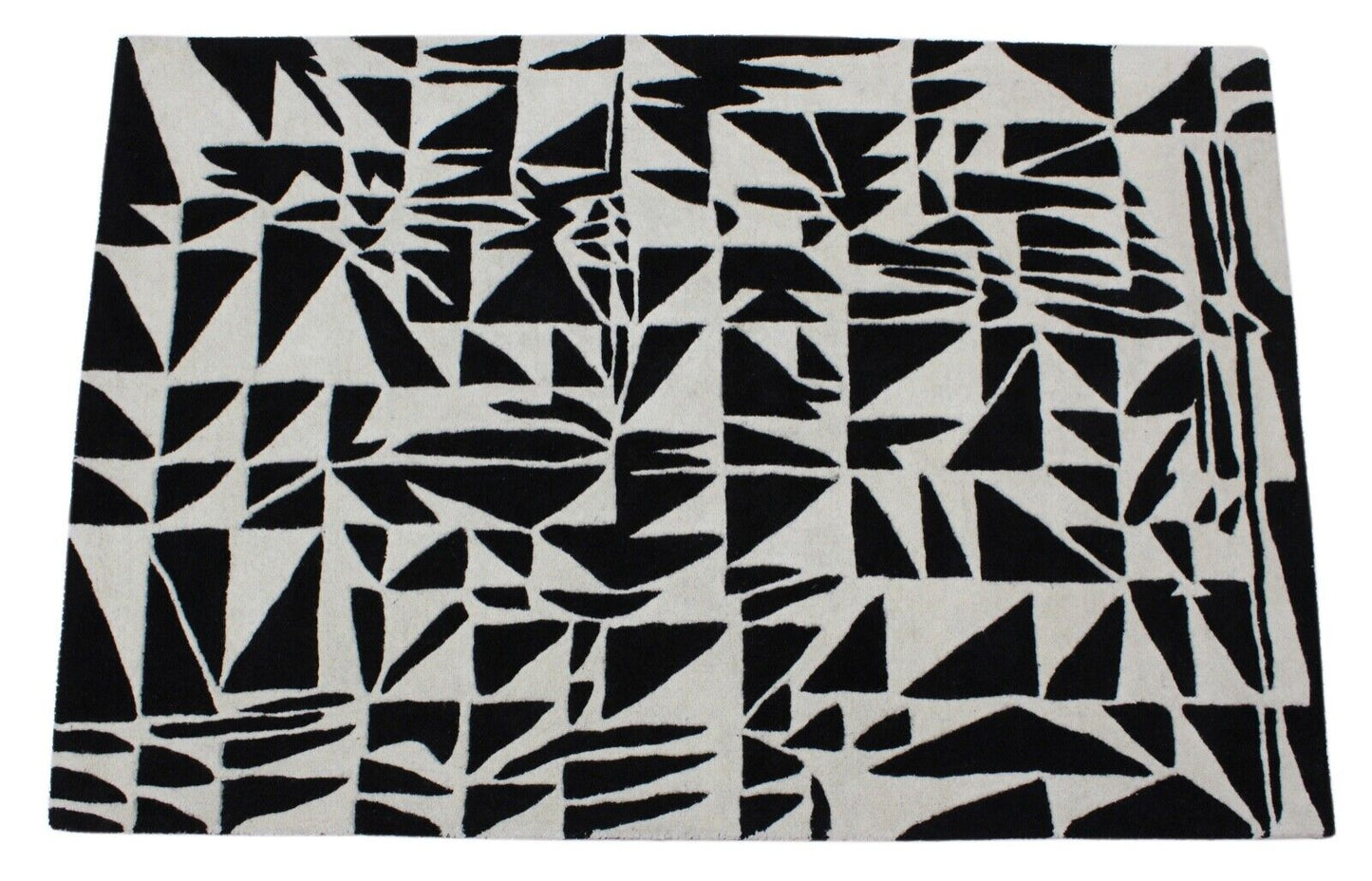 Schwarz Beige 100% Wolle Teppich 120X180 CM Handarbeit Handgetuftet ME4