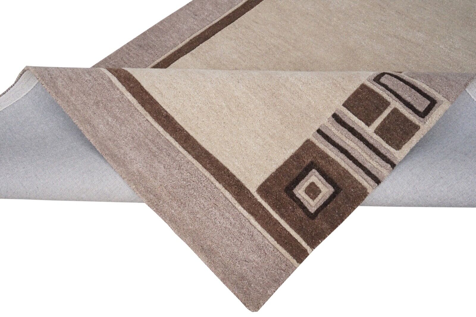 Tappeto beige e marrone, 100% lana, 160 x 230 cm, tappeto orientale, annodato a mano, HT238