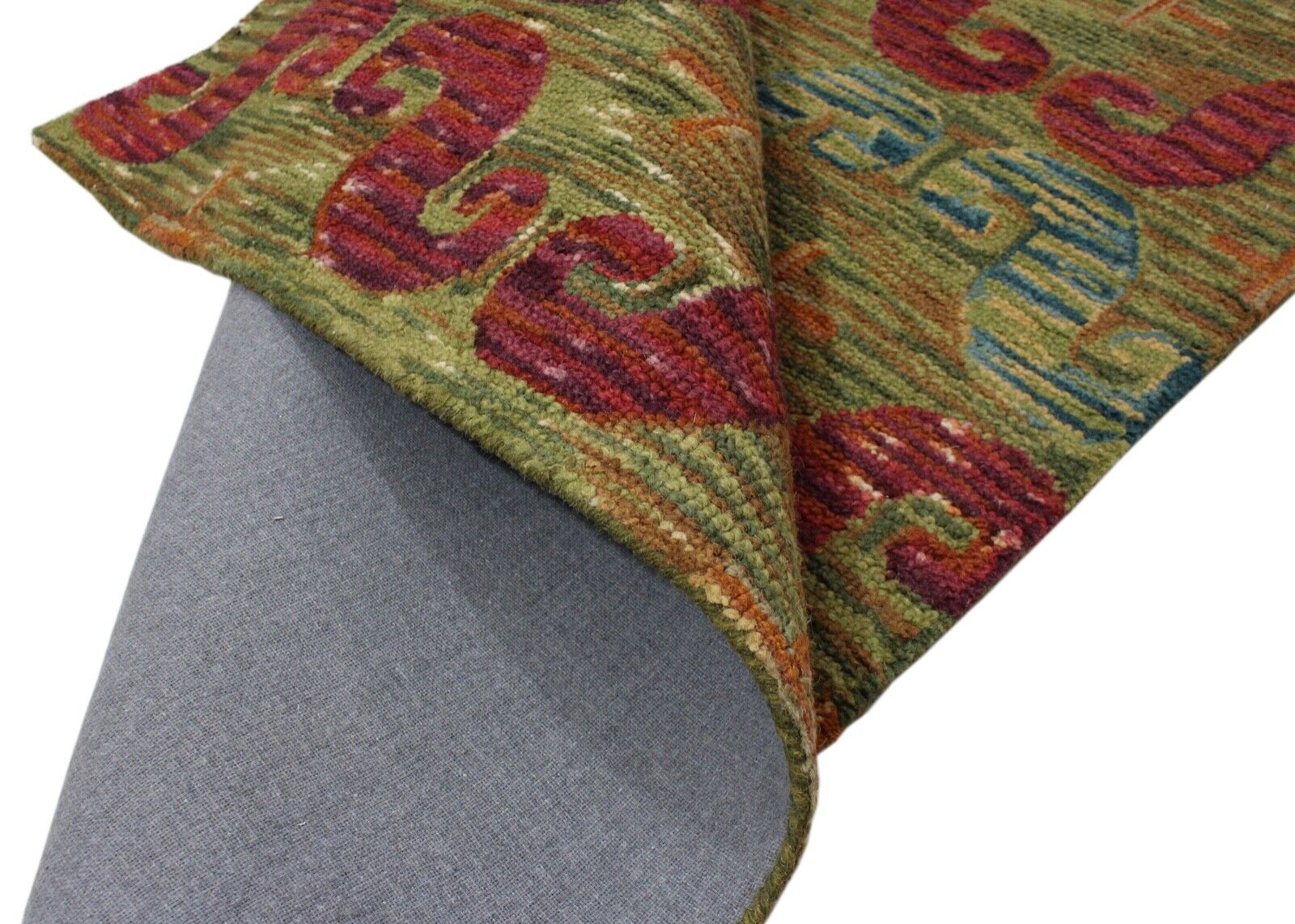 Teppich 100% Wolle Oliv Khaki Rot Orientteppich 150X240 cm Handgetuftet MH870