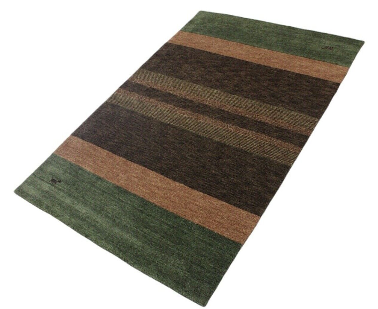 Gabbeh Teppich Grün Braun 100% Wolle 200x295 cm Handgewebt Orientteppich