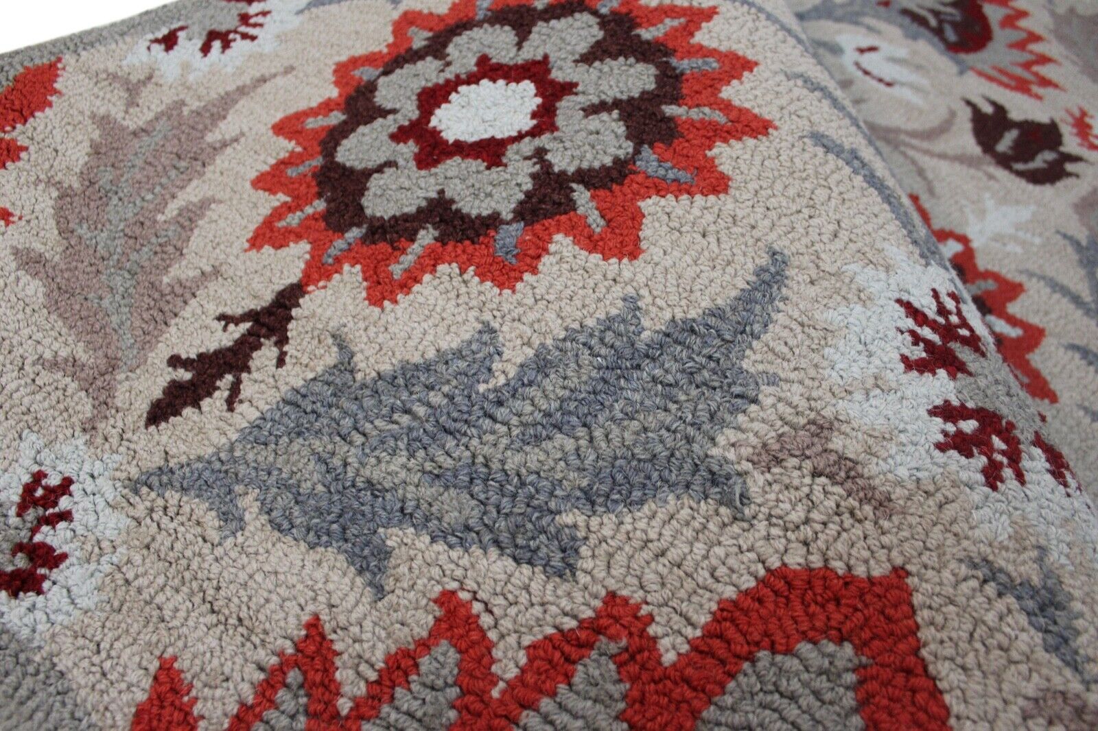 Grau Rot Teppich 100% Wolle Handarbeit 150X240 CM Handgetuftet