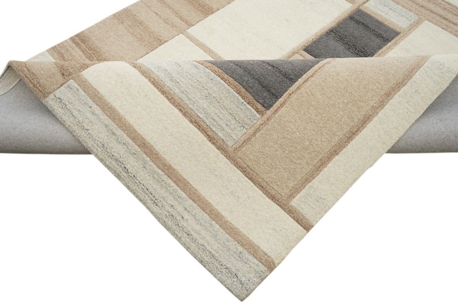 Teppich 100% Wolle Grau Braun 160X230 cm Natürliche Wolle Handgetuftet HT196