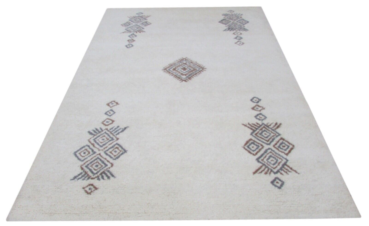 Beige Weiß Teppich 100% Wolle 160X230 cm Handarbeit Handgetuftet T823