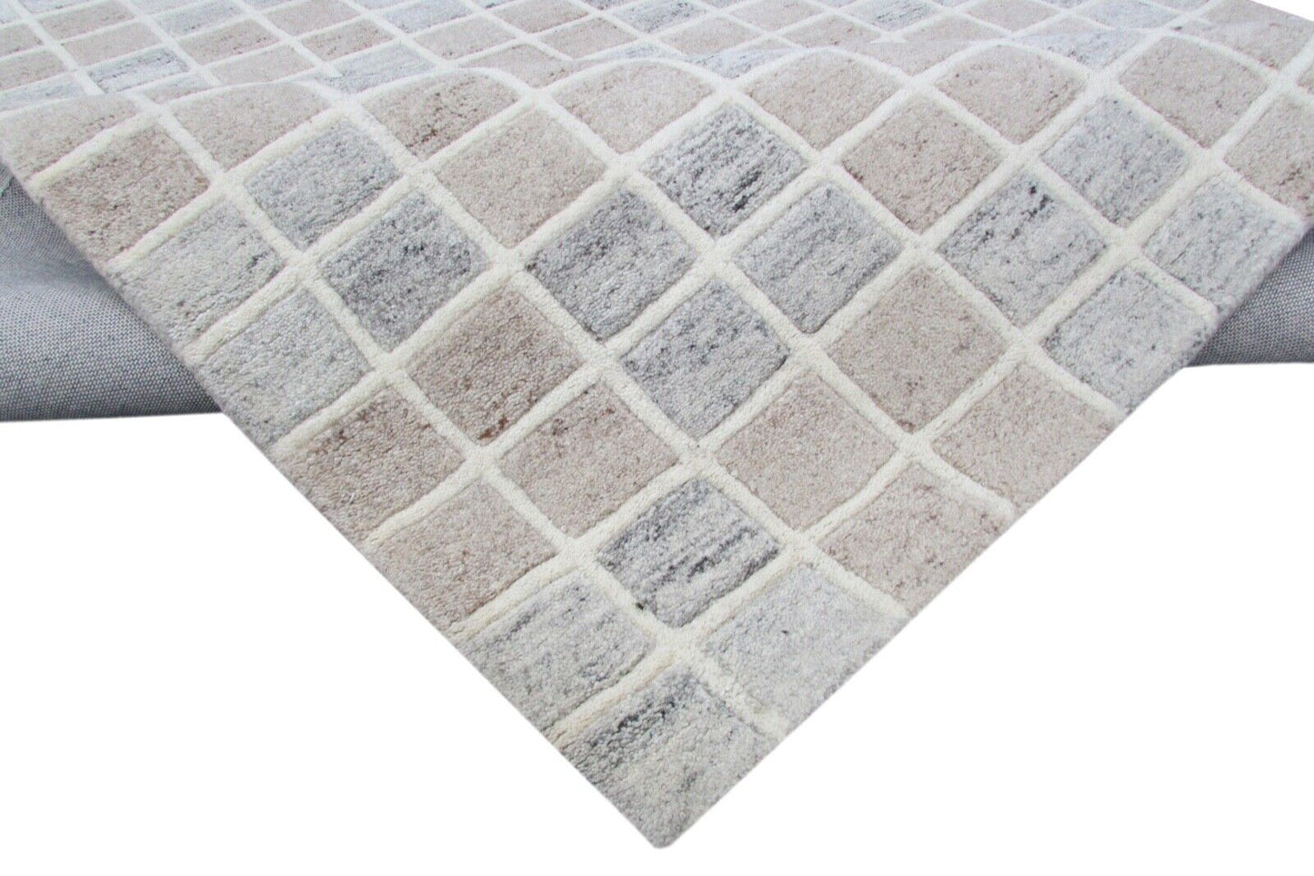 Beige Grau Braun Teppich 100% Wolle 160X230 cm Handarbeit Handgetuftet T809