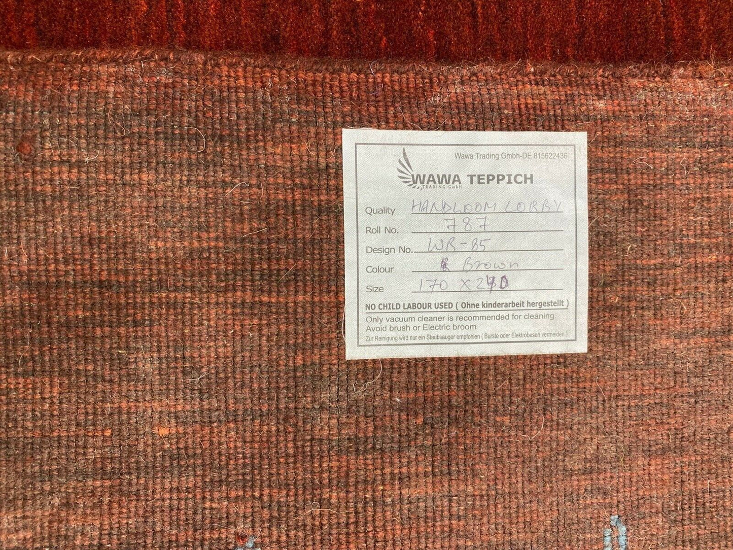 Gabbeh Teppich Braun 100% Wolle 170x240 cm Handgewebt Lori loom WR85