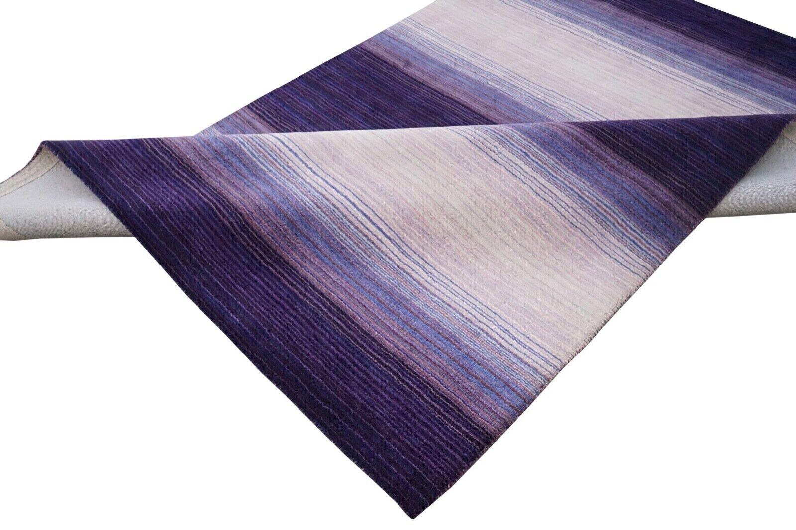 Biege Blau Lila 160X230 cm Teppich 100% Wolle Orientteppich Handgetuftet HT381