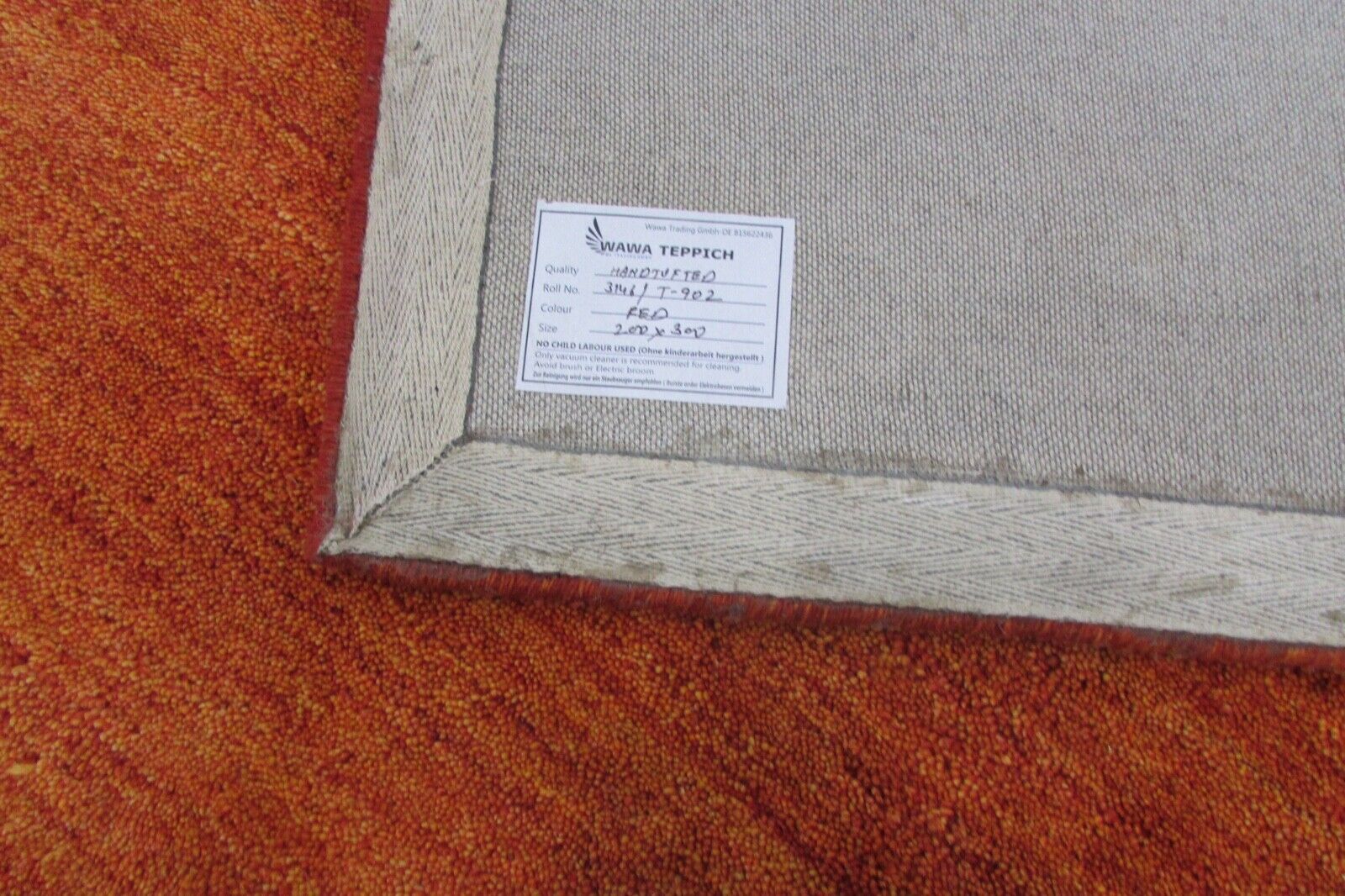 Terrakotta Orange Teppich 200X300 CM 100% Wolle Handgetuftete Designer T902