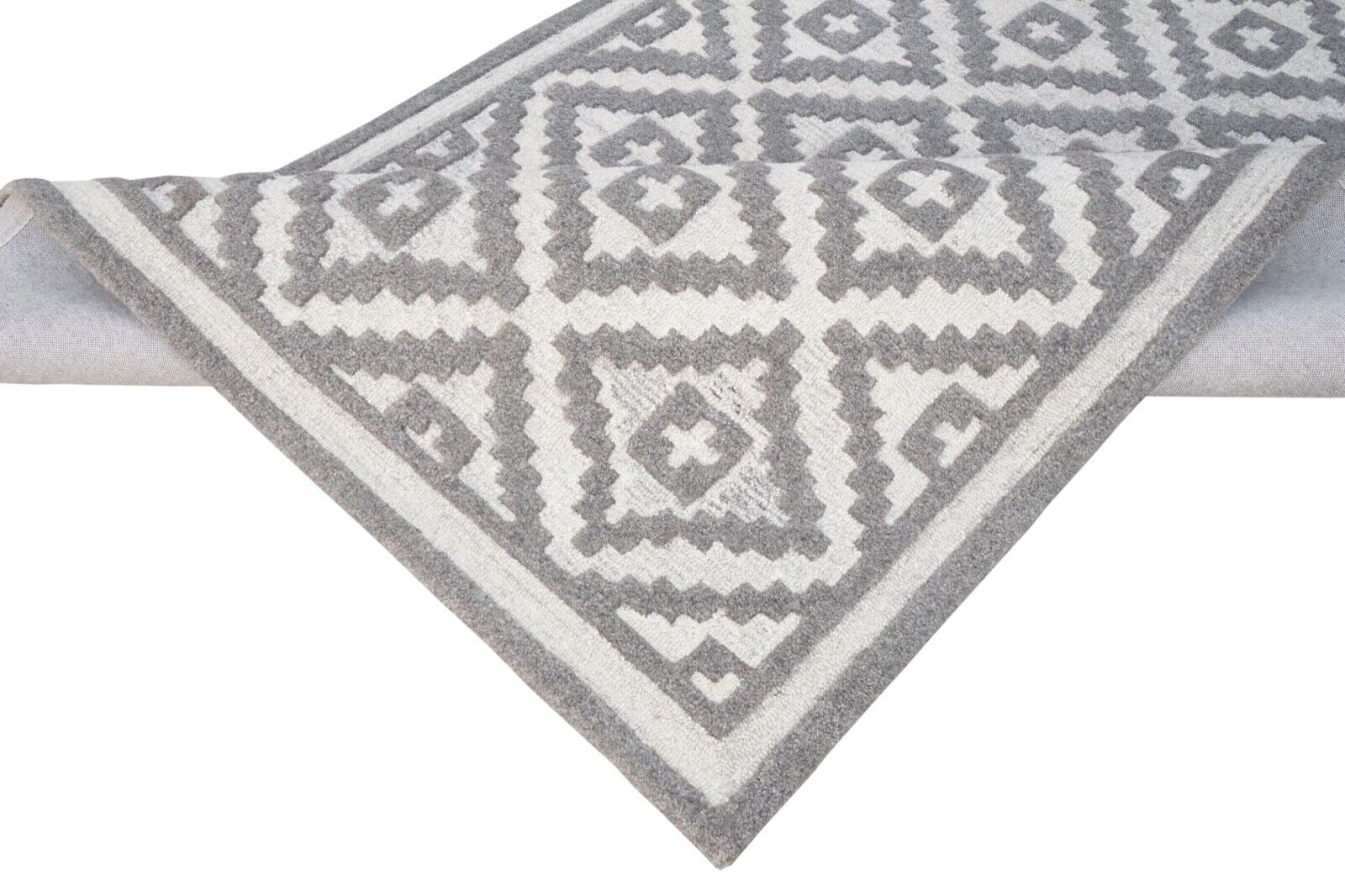 Grijsbeige vloerkleed 100% wol 160x230 cm Oosters handgetuft HT301