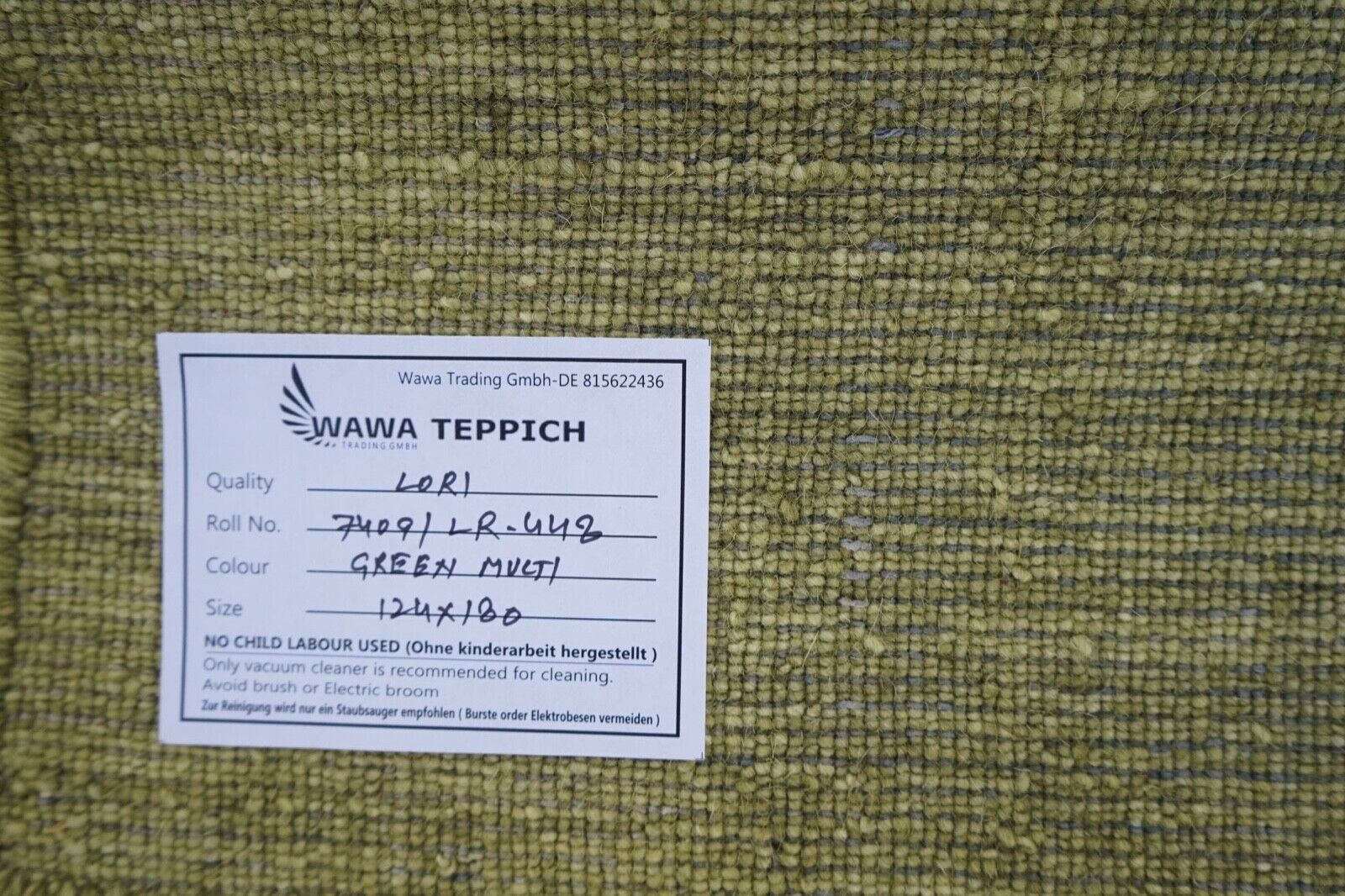 Tappeto orientale Lori Lr448, tessuto a mano, 100% lana, 124x180 cm, colore verde beige