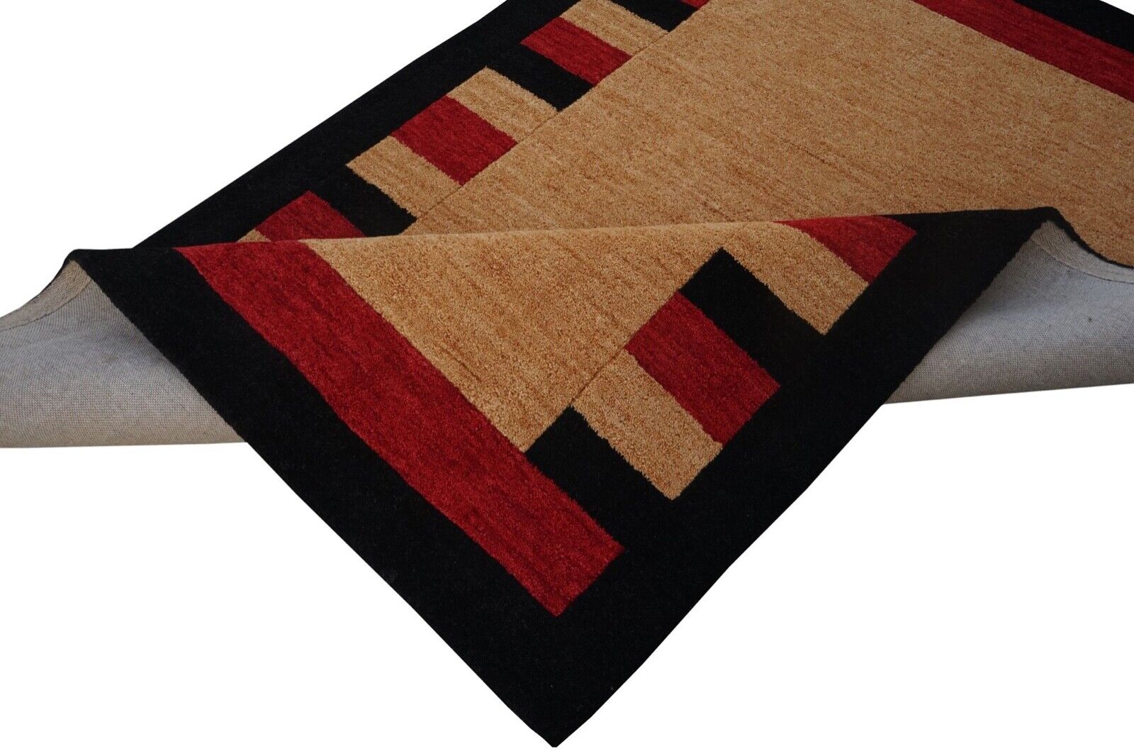 Rot Gold Beige 140X200 cm Teppich 100% Wolle Orientteppich Handgetuftet HT594