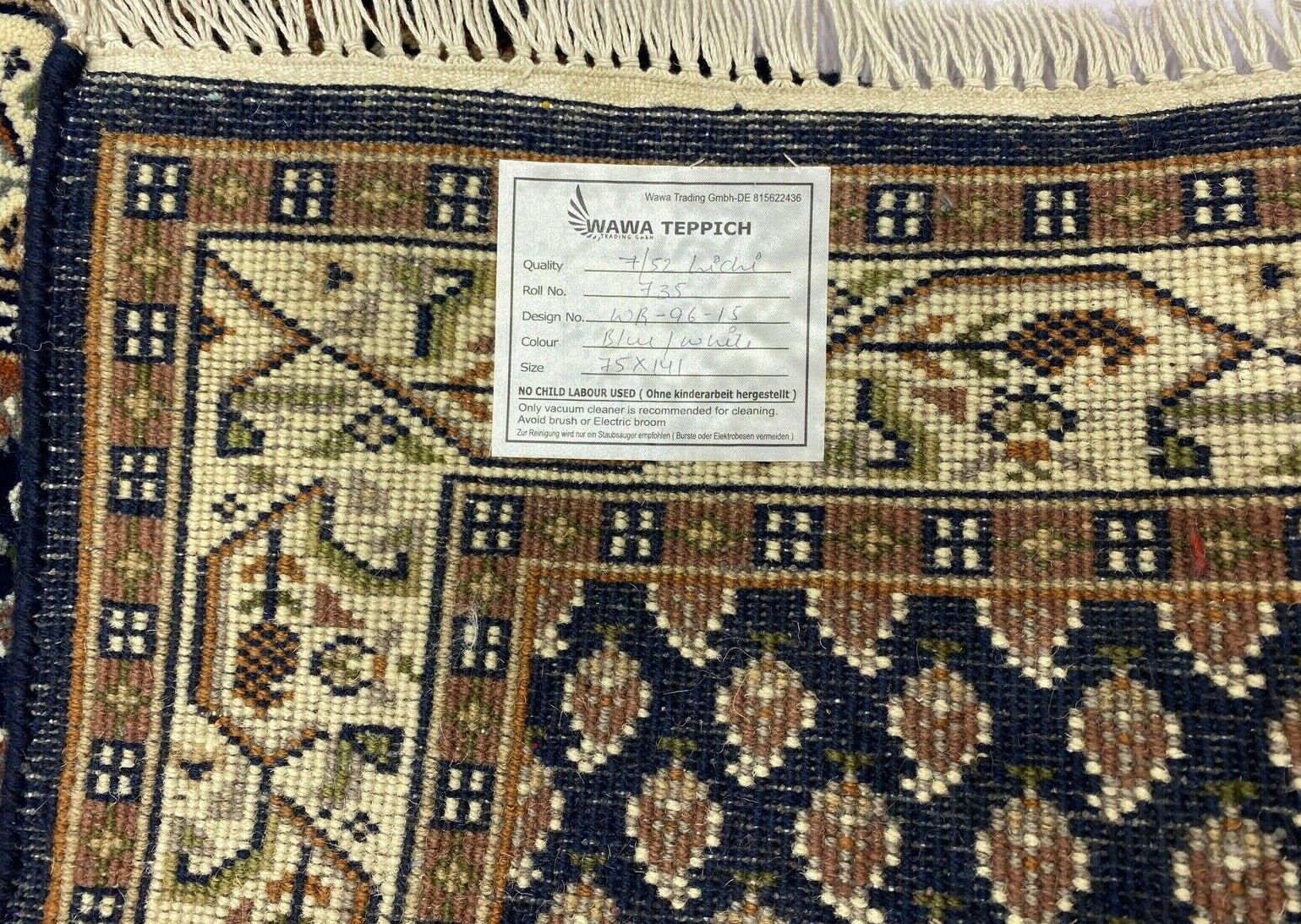 Blau Orientteppich Mir Handgeknüpft 100% Wolle Cream 70X140 CM Teppich